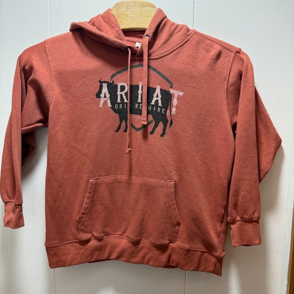 Ariat Women Large Rust Grit Required Cow Graphic Logo Hoodie 10041645